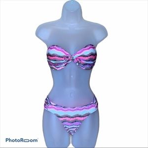 Eidon pink waves bandeau bikini size Small EUC